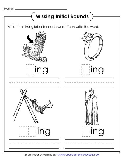 Worksheets - Missing Initial Sounds (-ing) (Printable PDF Worksheet)