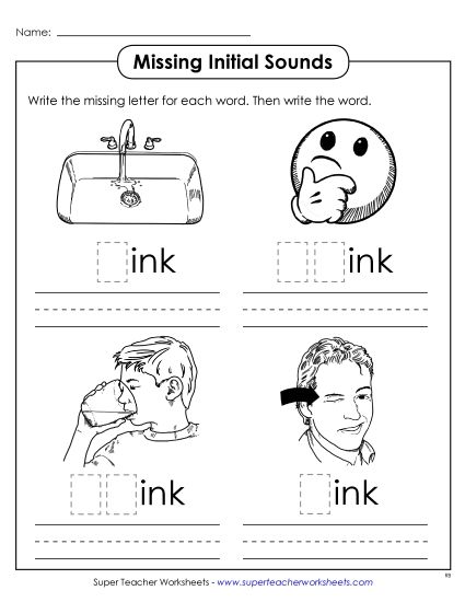 Worksheets - Missing Initial Sounds (-ink) (Printable PDF Worksheet)