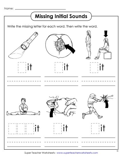 Worksheets - Missing Initial Sounds (-it) (Printable PDF Worksheet)