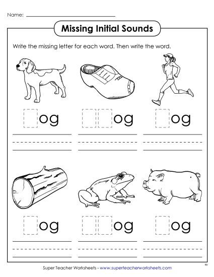Worksheets - Missing Initial Sounds (-og) (Printable PDF Worksheet)