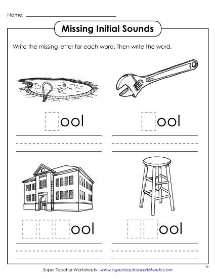 Worksheets - Missing Initial Sounds (-ool) (Printable PDF Worksheet)