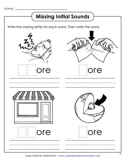 Worksheets - Missing Initial Sounds (-ore) (Printable PDF Worksheet)