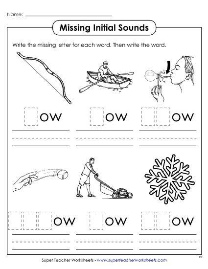 Long-O Sound (as in Grow) - Missing Initial Sounds (-ow) (Printable PDF Worksheet)