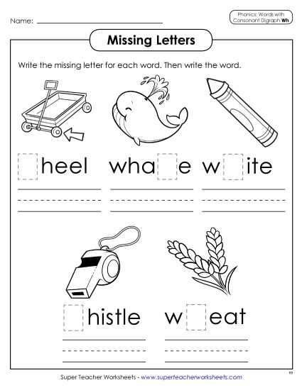 Worksheets - Missing Letter - WH words (Printable PDF Worksheet)