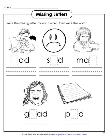 Worksheets - Missing Letters (-ad) (Printable PDF Worksheet)
