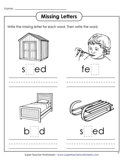 Worksheets - Missing Letters (-ed) (Printable PDF Worksheet)