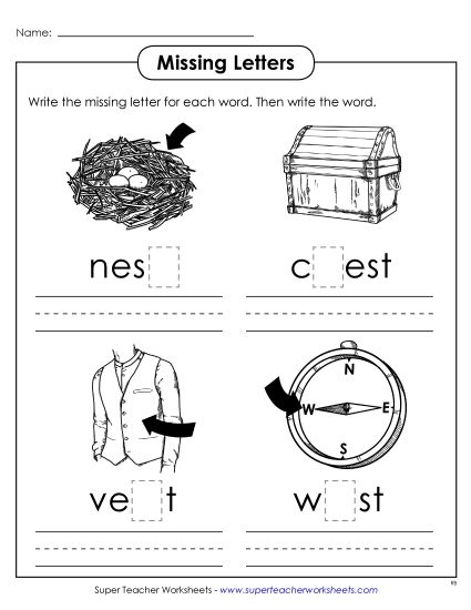 Worksheets - Missing Letters (-est) (Printable PDF Worksheet)