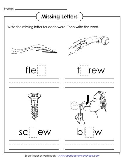 Worksheets - Missing Letters (-ew) (Printable PDF Worksheet)