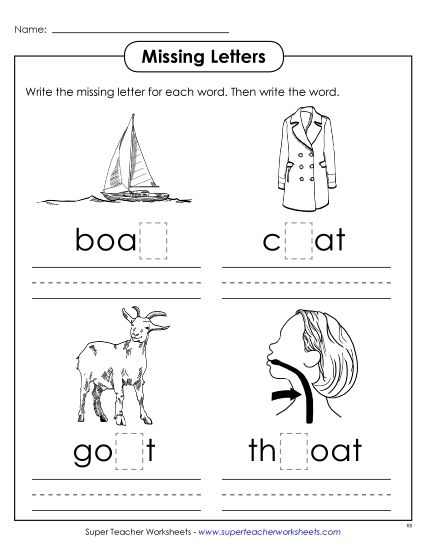 Worksheets - Missing Letters (-oat) (Printable PDF Worksheet)