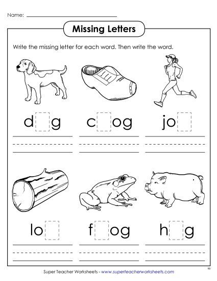 Worksheets - Missing Letters (-og) (Printable PDF Worksheet)