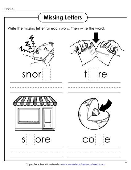 Worksheets - Missing Letters (-ore) (Printable PDF Worksheet)