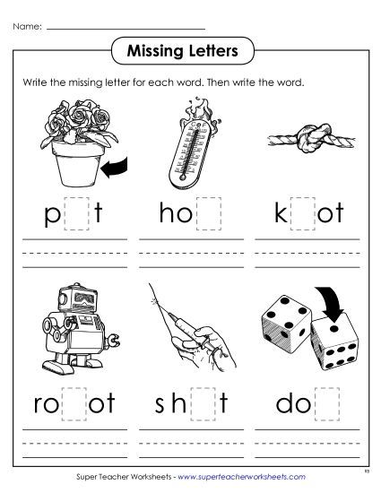 Worksheets - Missing Letters (-ot) (Printable PDF Worksheet)