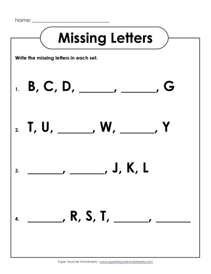 Alphabet Patterns - Missing Letters (Upper-Case) (Printable PDF Worksheet)