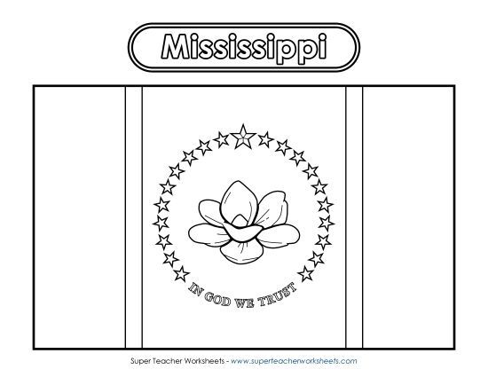Flags & Seals - Mississippi Flag Coloring Page (Printable PDF Worksheet)