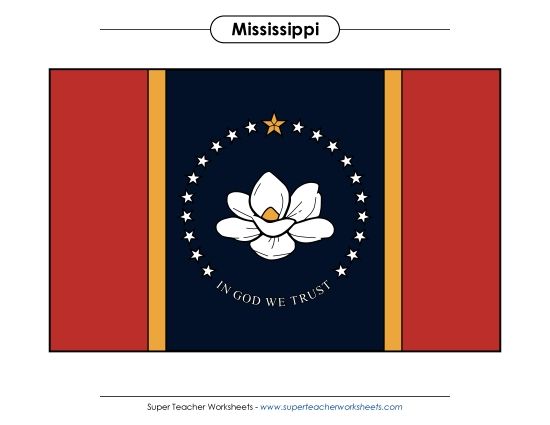 Flags & Seals - Mississippi State Flag (Full-Color Version) (Printable PDF Worksheet)