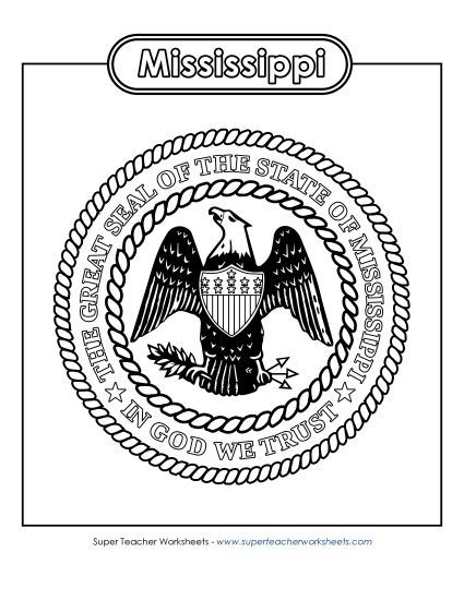Flags & Seals - Mississippi State Seal (Black & White) (Printable PDF Worksheet)
