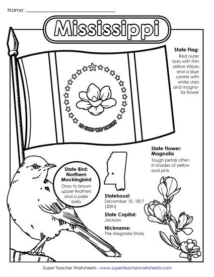 Symbols - Mississippi State Symbols Coloring Page (Printable PDF Worksheet)