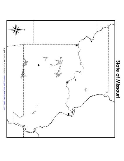 Maps - Missouri State Map (Blank Cities) (Printable PDF Worksheet)