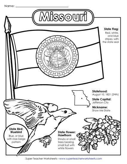 Symbols - Missouri State Symbols Coloring Page (Printable PDF Worksheet)