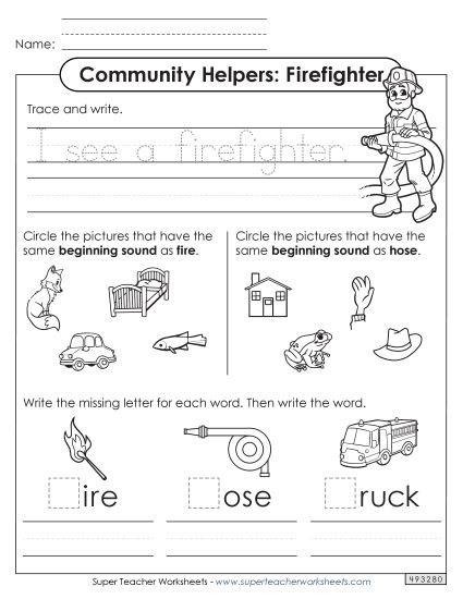 Early Literacy Activities - Mixed Literacy Skills Activity: Firefighter (Printable PDF Worksheet)