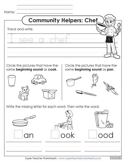 Early Literacy - Mixed Literacy Skills: Chef (Printable PDF Worksheet)