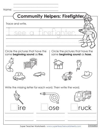 Early Literacy - Mixed Literacy Skills: Firefighter (Printable PDF Worksheet)