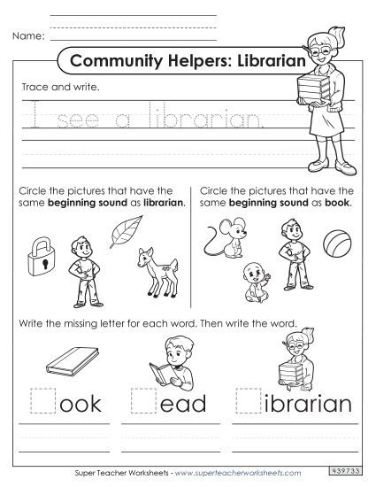 Early Literacy - Mixed Literacy Skills: Librarian (Printable PDF Worksheet)