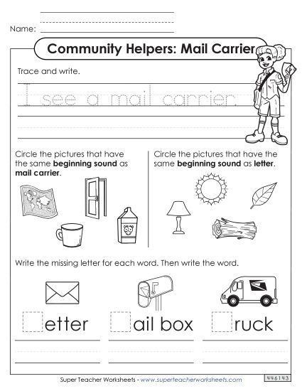 Early Literacy - Mixed Literacy Skills: Mail Carrier (Printable PDF Worksheet)