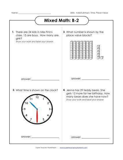Mixed Math (Level B: Grade 2) - Mixed Math: B2 (Printable PDF Worksheet)