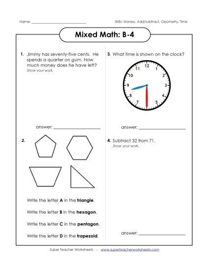 Mixed Math (Level B: Grade 2) - Mixed Math: B4 (Printable PDF Worksheet)