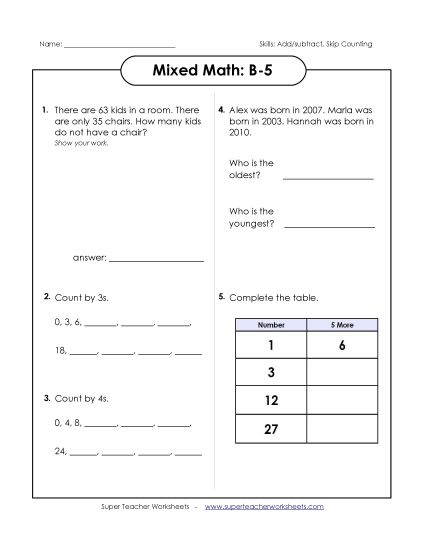 Mixed Math (Level B: Grade 2) - Mixed Math: B5 (Printable PDF Worksheet)