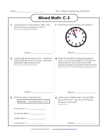 Subtraction - Mixed Math: C3 (Printable PDF Worksheet)