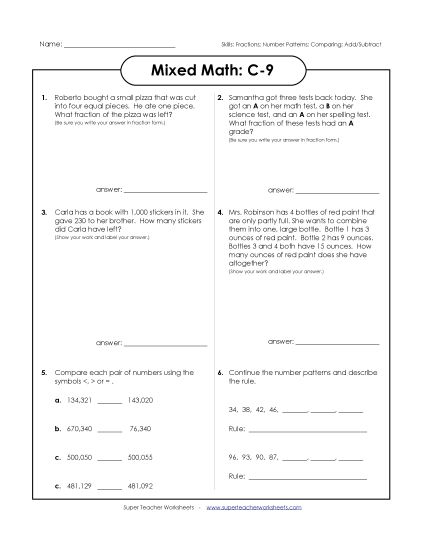 Subtraction - Mixed Math: C9 (Printable PDF Worksheet)