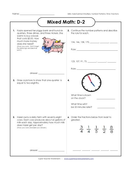 Mixed Math (Level D: Grade 4) - Mixed Math: D2 (Printable PDF Worksheet)
