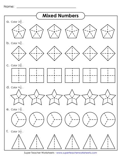Mixed Numbers (Basic Concept) - Mixed Numbers 2 (Printable PDF Worksheet)