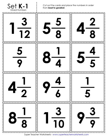 Ordering and Comparing Mixed Numbers - Mixed Numbers: Card Sort Game (Printable PDF Worksheet)