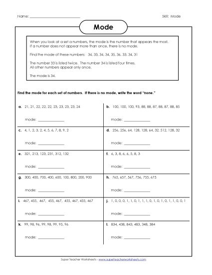 Basic Level - Mode (Printable PDF Worksheet)