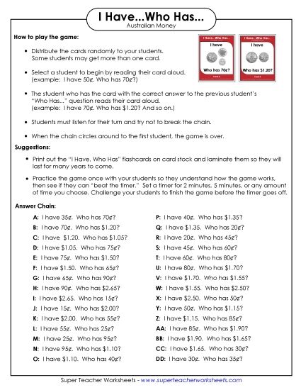 Math - Money (Australian) (Printable PDF Worksheet)