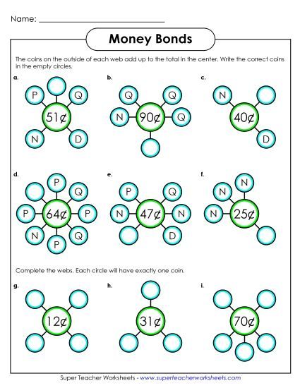 Money Bond Worksheets - Money Bonds 1 (Printable PDF Worksheet)