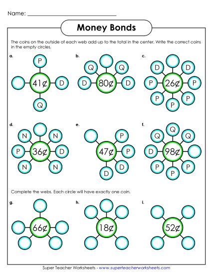 Money Bond Worksheets - Money Bonds 2 (Printable PDF Worksheet)