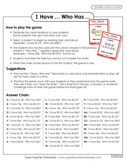 Math - Money (Canada) (Printable PDF Worksheet)