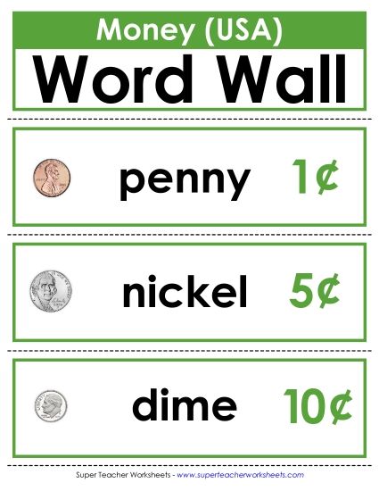 Word Sets - Money: Coins & Bills (USA) (Printable PDF Worksheet)
