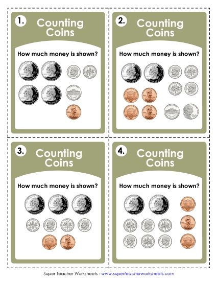 Money - Money: Counting Coins (USA) (Intermediate Level) (Printable PDF Worksheet)
