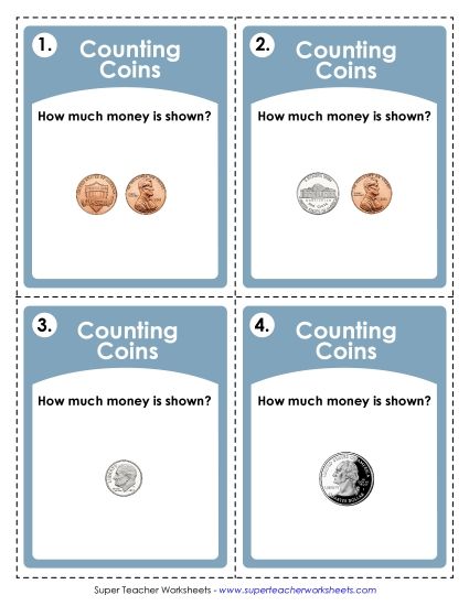 Money - Money: Counting Coins (USA) (Very Basic Level) (Printable PDF Worksheet)