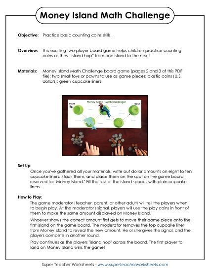 Games, Puzzles, Task Cards - Money Island Board Game (Printable PDF Worksheet)