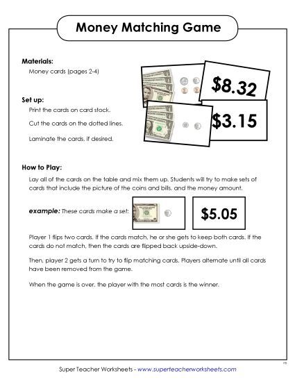 Amounts Up to $12 - Money Matching Game (Printable PDF Worksheet)