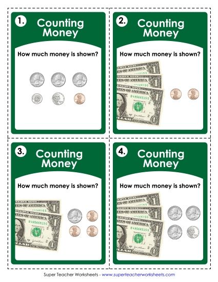 Money - Money (USA): Coins and Bills (Up to $4) (Printable PDF Worksheet)