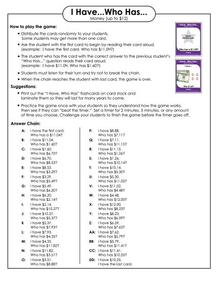 Math - Money (USA - up to $12) (Printable PDF Worksheet)