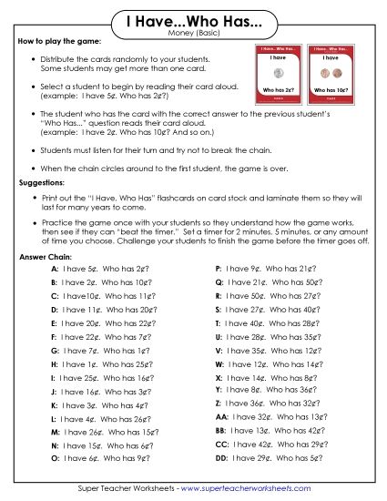 Math - Money (USA - Very Basic) (Printable PDF Worksheet)