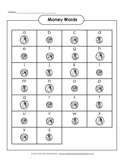 Coins Only (No Bills) - Money Words Game - 2 (Printable PDF Worksheet)
